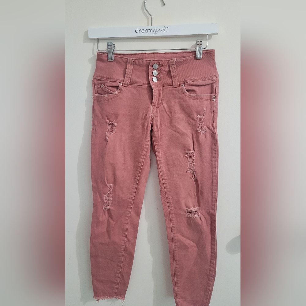Pink Skinny Distressed Jeans